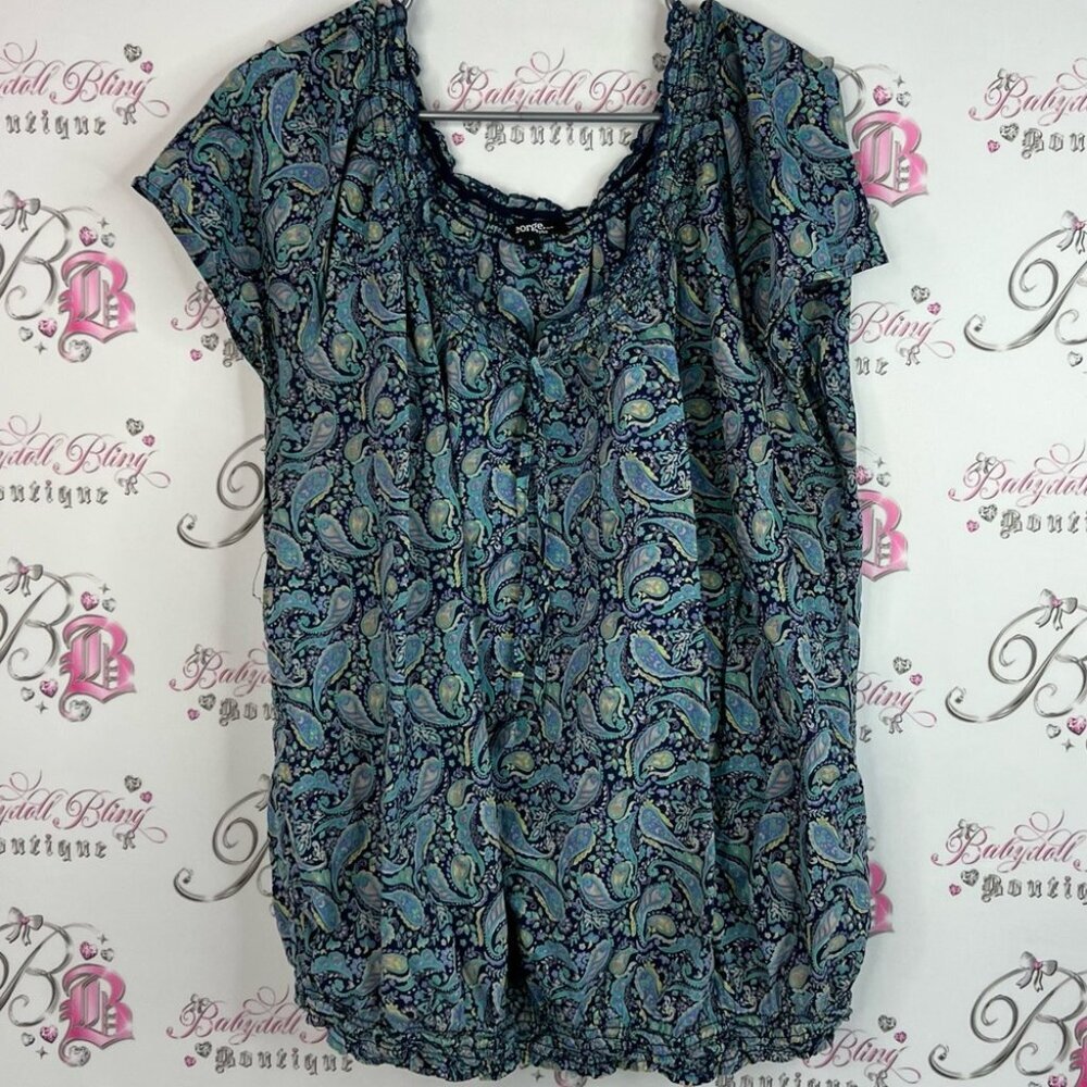 George tshirt tee smocked bubble detail bottom hem green Blue Paisley Blouse